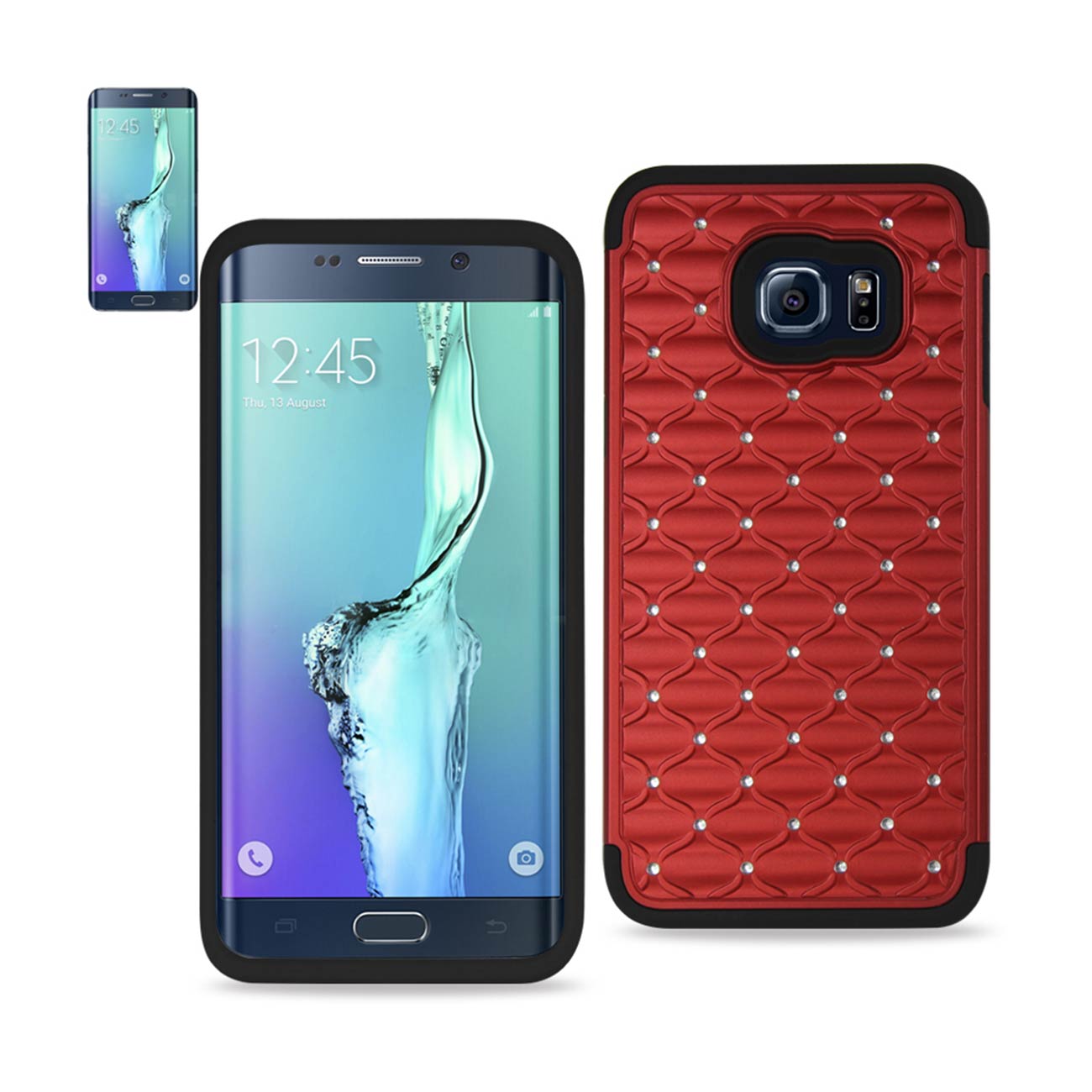 Samsung Galaxy S6 Edge Plus Hybrid Heavy Duty Jewelry Diamond Case In Black Red