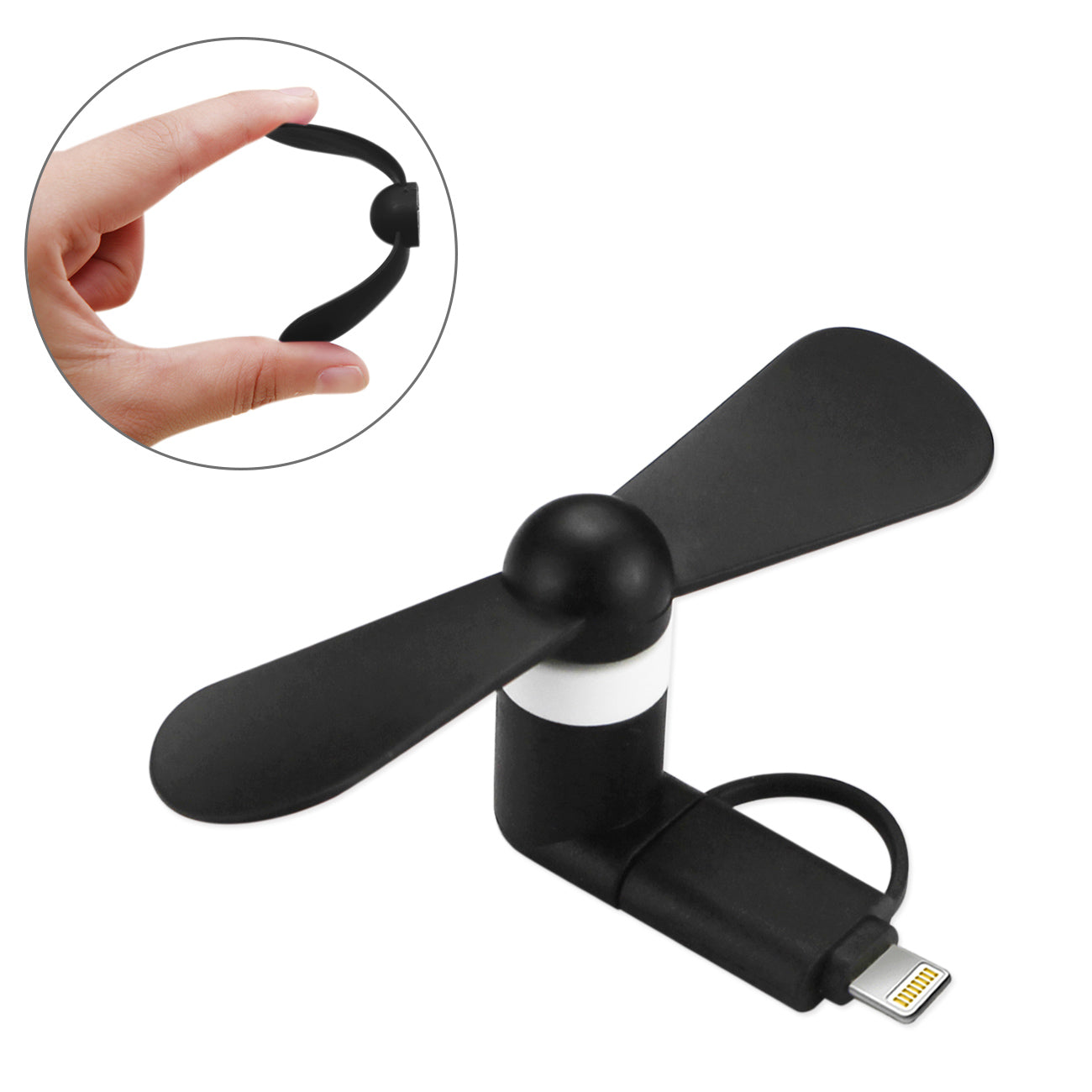 Mini Fan 2-In-1 For iPhone/ Ipad And Android In Black
