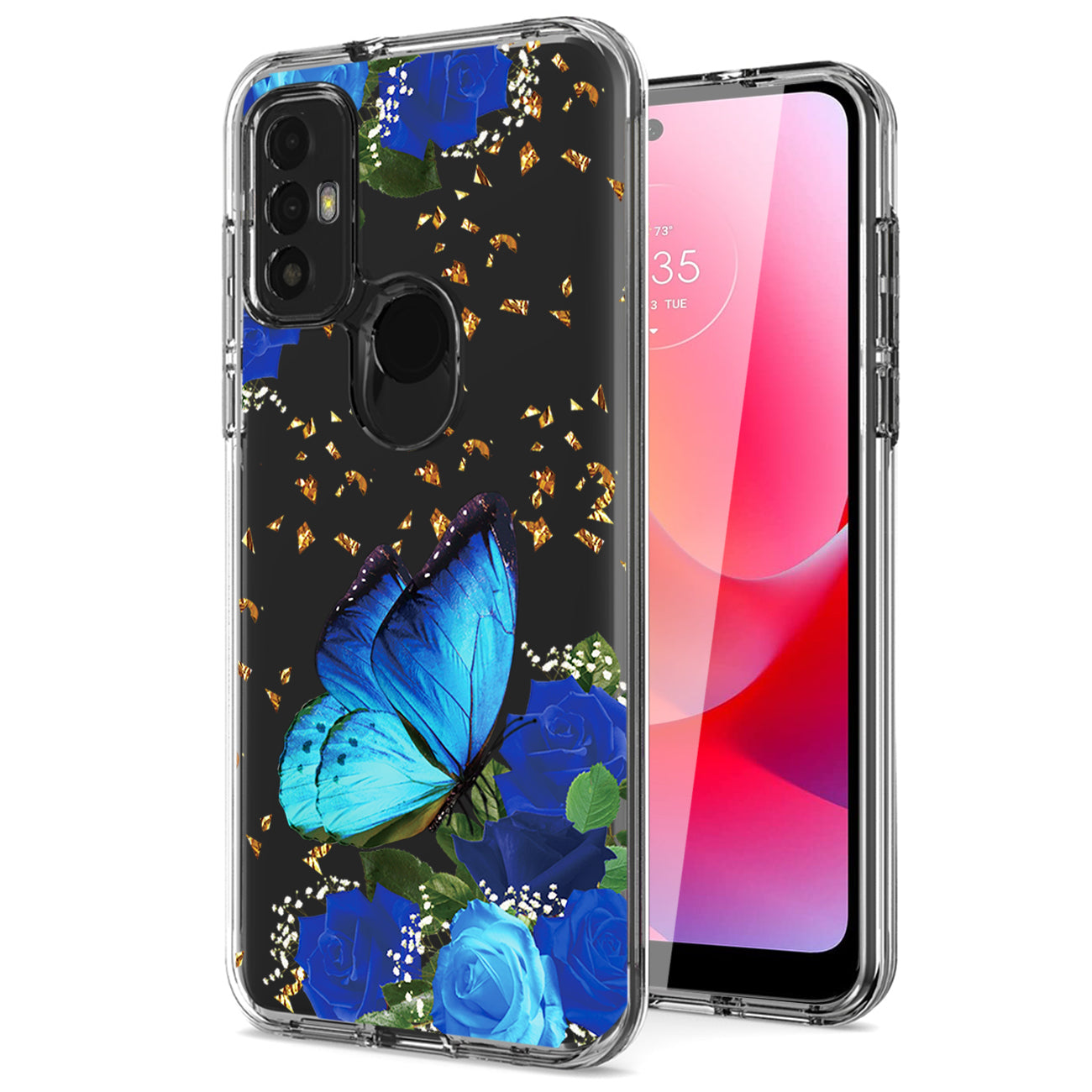 Pressed dried flower Design Phone case For Moto-G Pure 2021/G Power 2022 In Blue