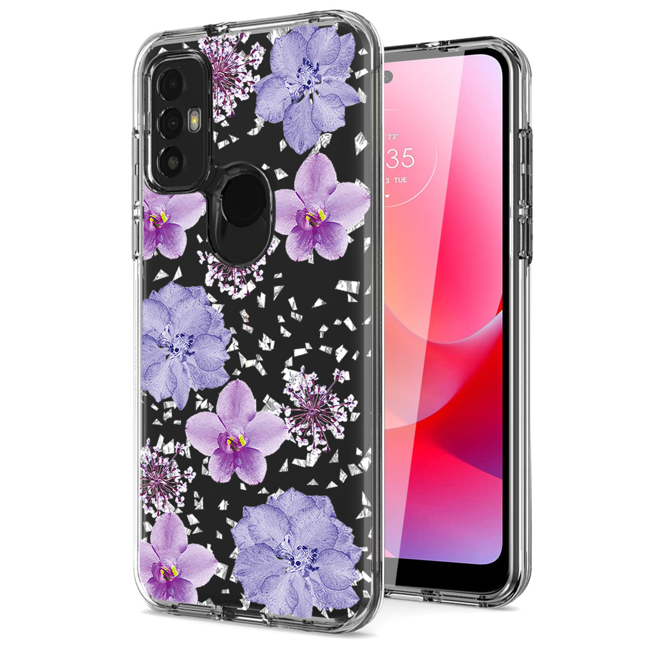 Pressed dried flower Design Phone case For Moto-G Pure 2021/G Power 2022 In Purple