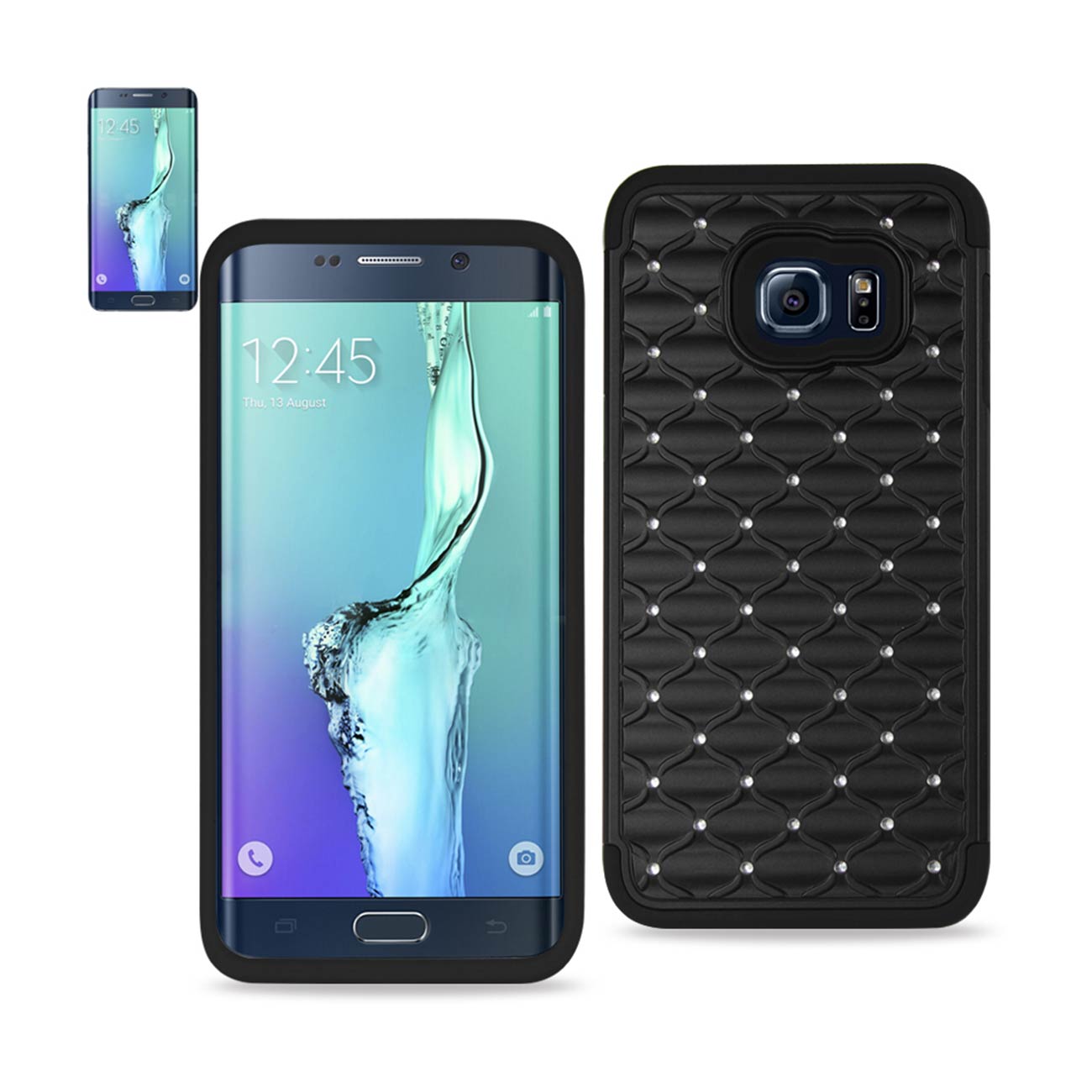 Samsung Galaxy S6 Edge Plus Hybrid Heavy Duty Jewelry Diamond Case In Black