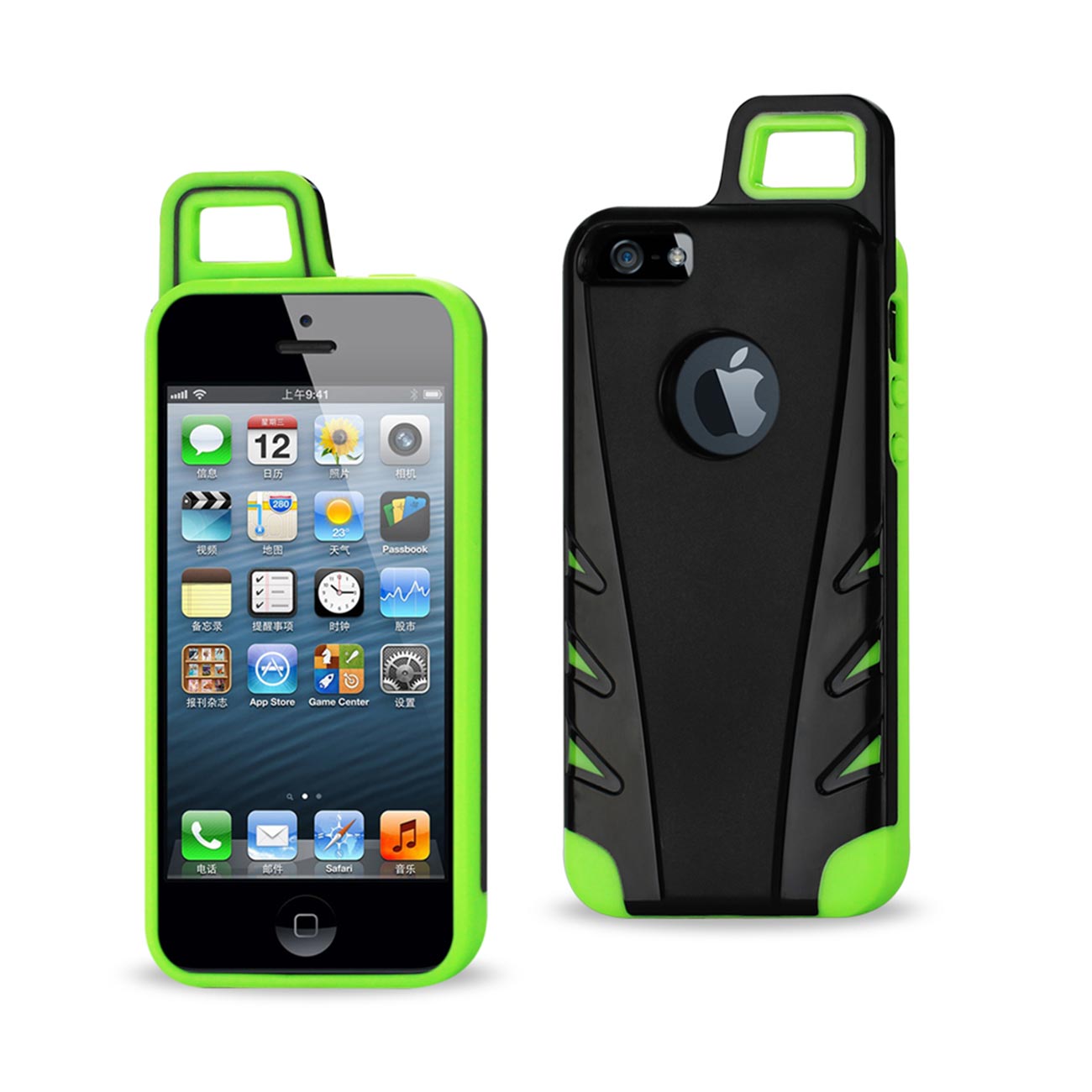 Case Hybrid iPhone 5/ 5S/ SE Drop Proof Workout With Hook Black Green Color