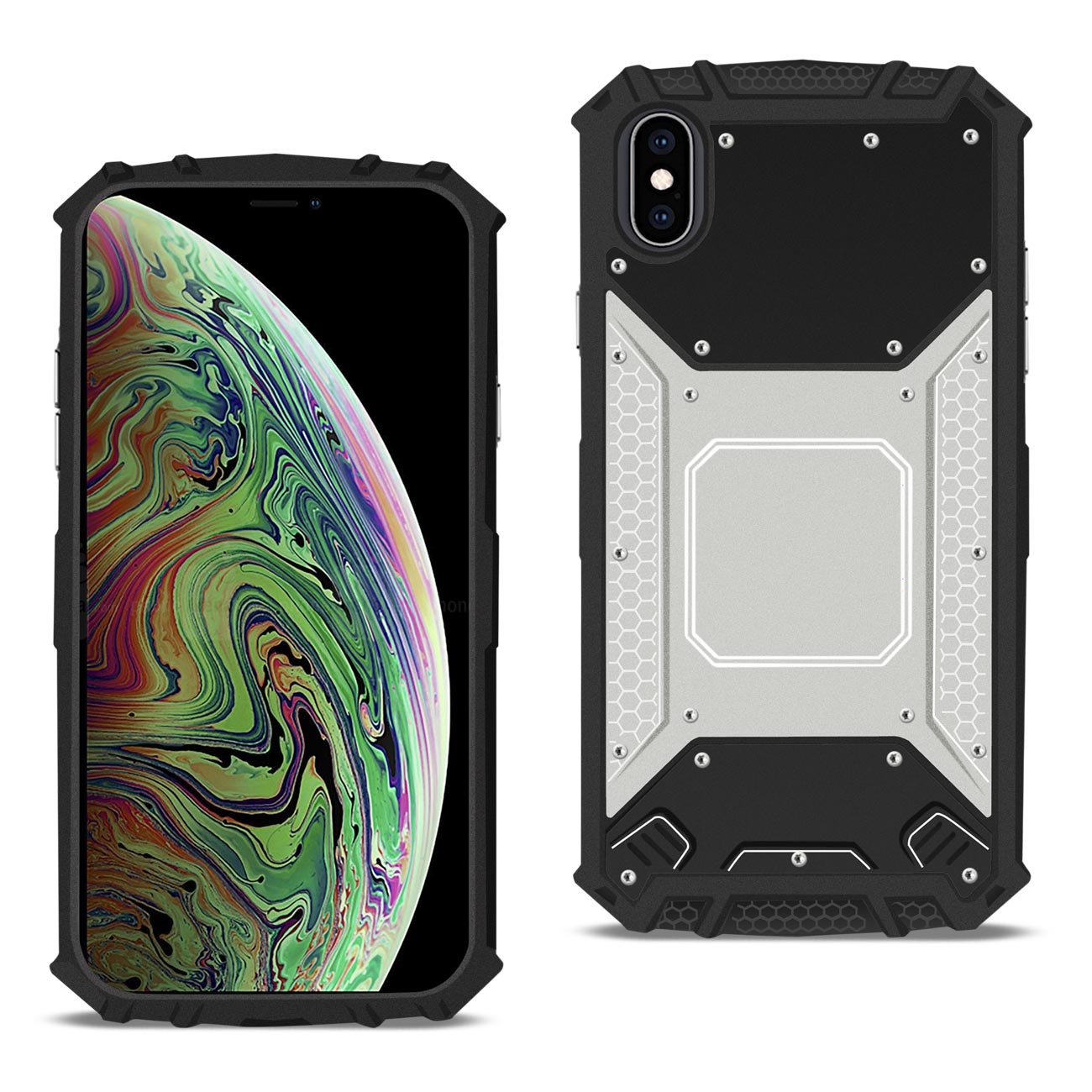 Case Front Cover Metallic Apple iPhone XS Max Silver And Black Color.