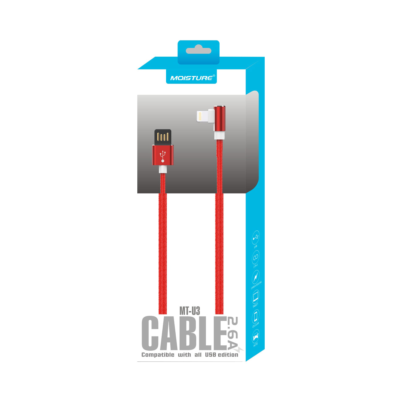 Cable USB 8PIN Premium Full Steel Moisture 2.6A Red Color