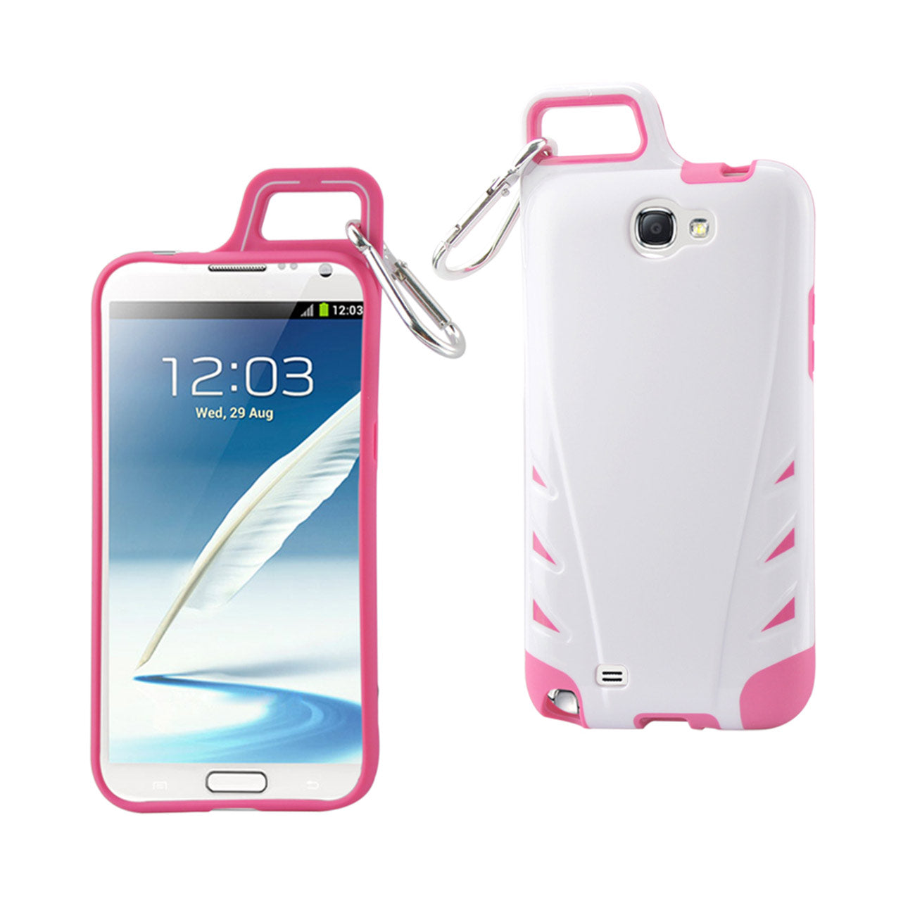 Samsung Galaxy Note 2 Dropproof Workout Hybrid Case With Hook In White Pink