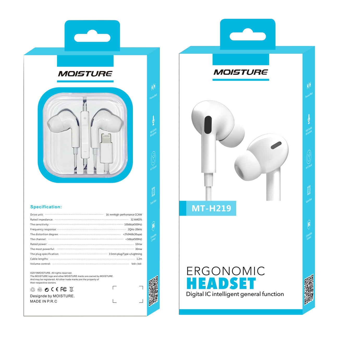 Earphone MT-H219 IOS Ergonomic Headset Digital IC Intelligent General Function White Color