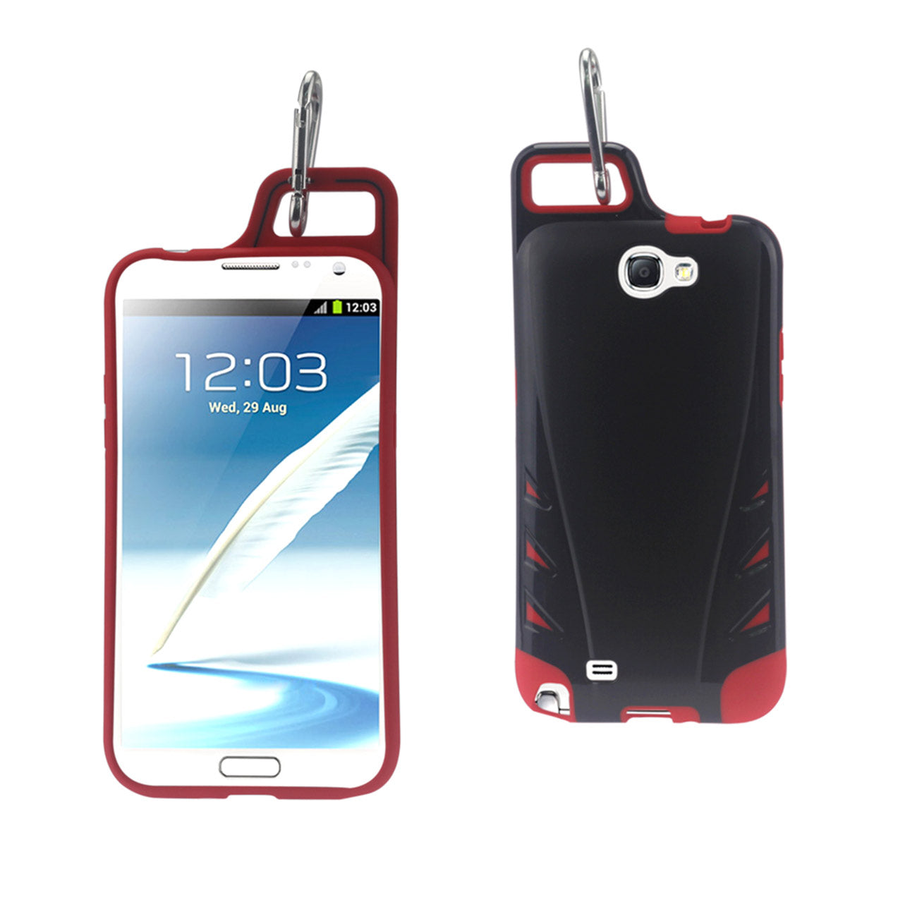 Samsung Galaxy Note 2 Dropproof Workout Hybrid Case With Hook In Black Red