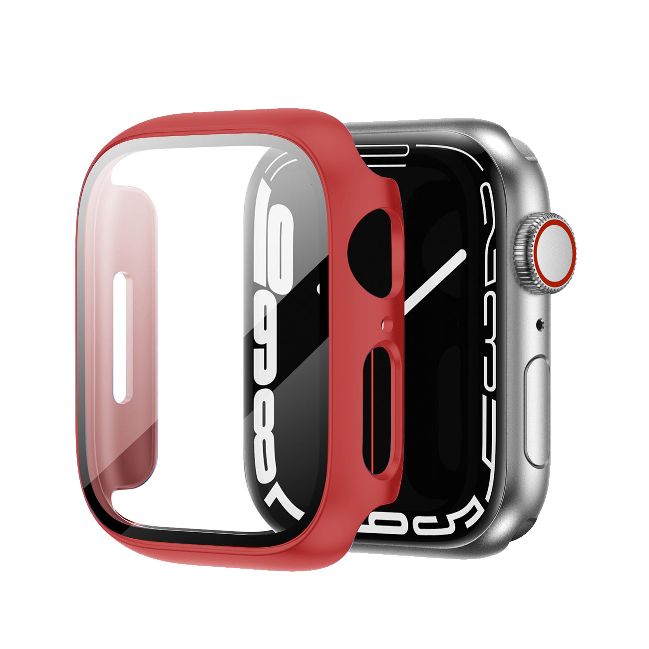 Case PC With Tempered Glass Screen Protector Full Cover Apple Watch 41 mm Red Color
