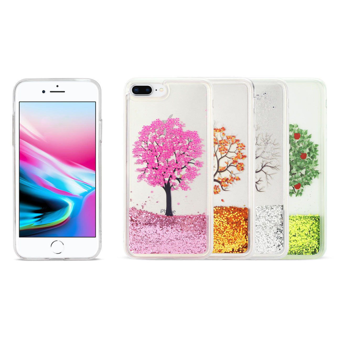 Cases Bumper Tree Design iPhone 8 Plus Clear Four Seasonal Colors (4Pcs)