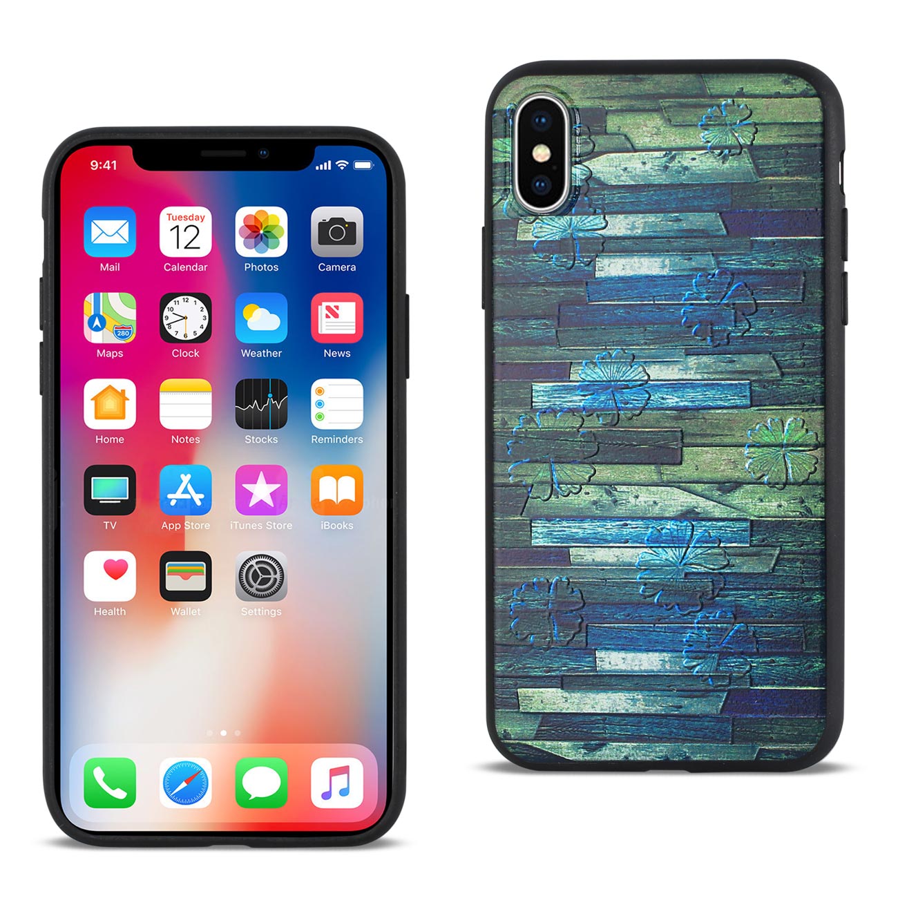 Case TPU Embossed Wood Pattern Design With Flowers iPhone X/ iPhone XS
