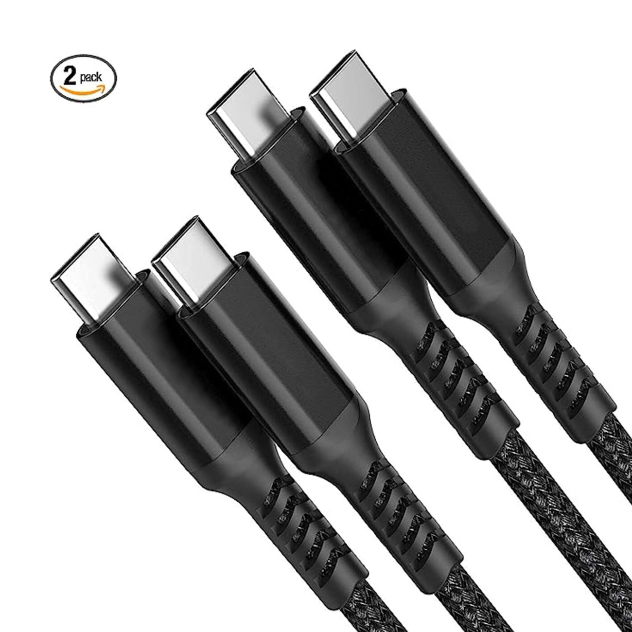 Data Cable USB C To USB C Type C Charge & Sync 6.6Ft Black Color(2 units per pack)