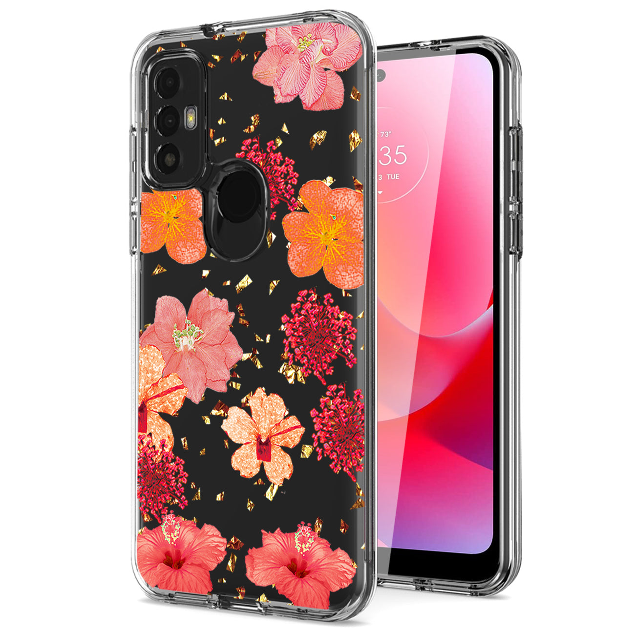 Pressed dried flower Design Phone case For Moto-G Pure 2021/G Power 2022 In Red