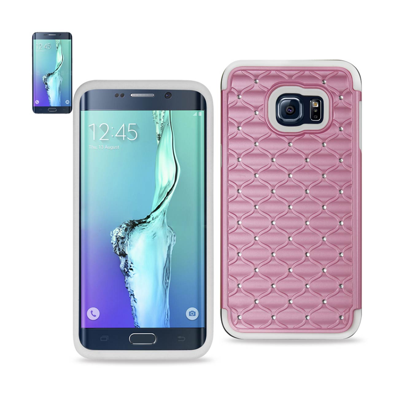 Samsung Galaxy S6 Edge Plus Hybrid Heavy Duty Jewelry Diamond Case In White Pink