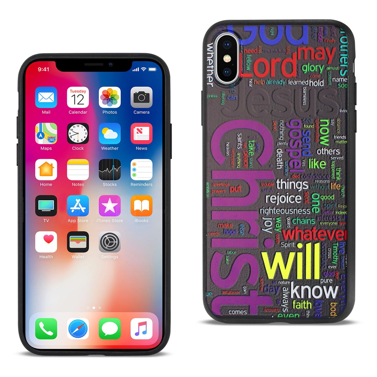 iPhone X/iPhone XS DESIGN TPU CASE WITH VIBRANT WORD CLOUD JESUS LETTERS