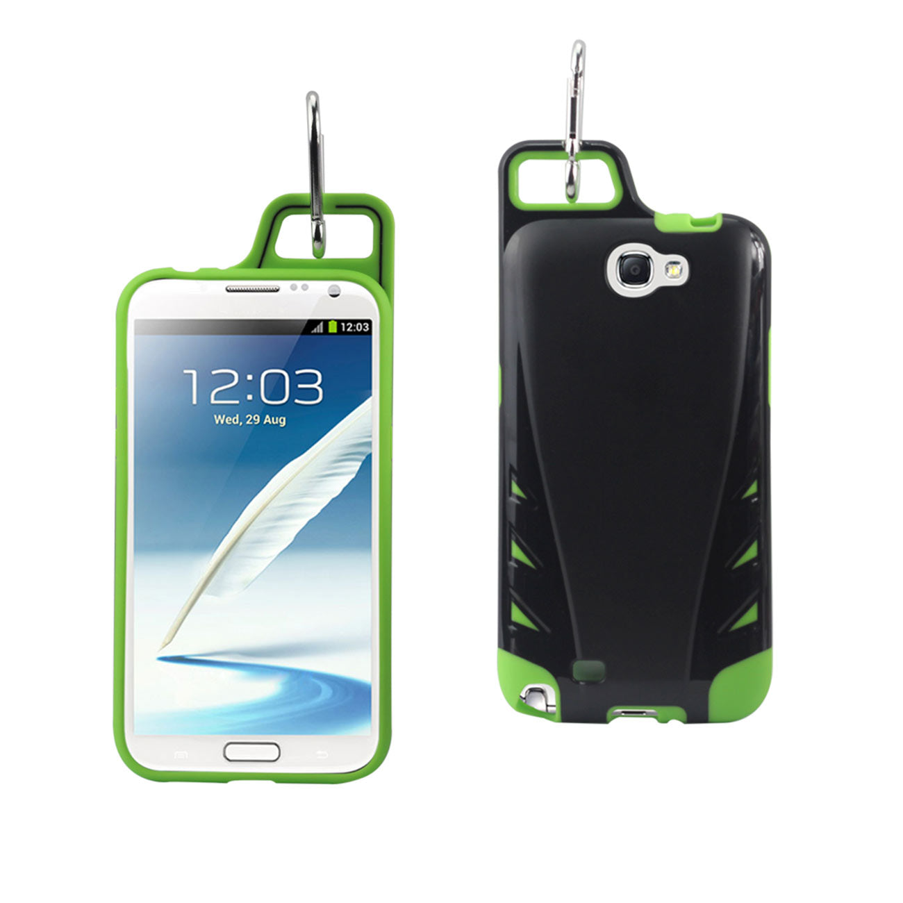 Samsung Galaxy Note 2 Dropproof Workout Hybrid Case With Hook In Black Green