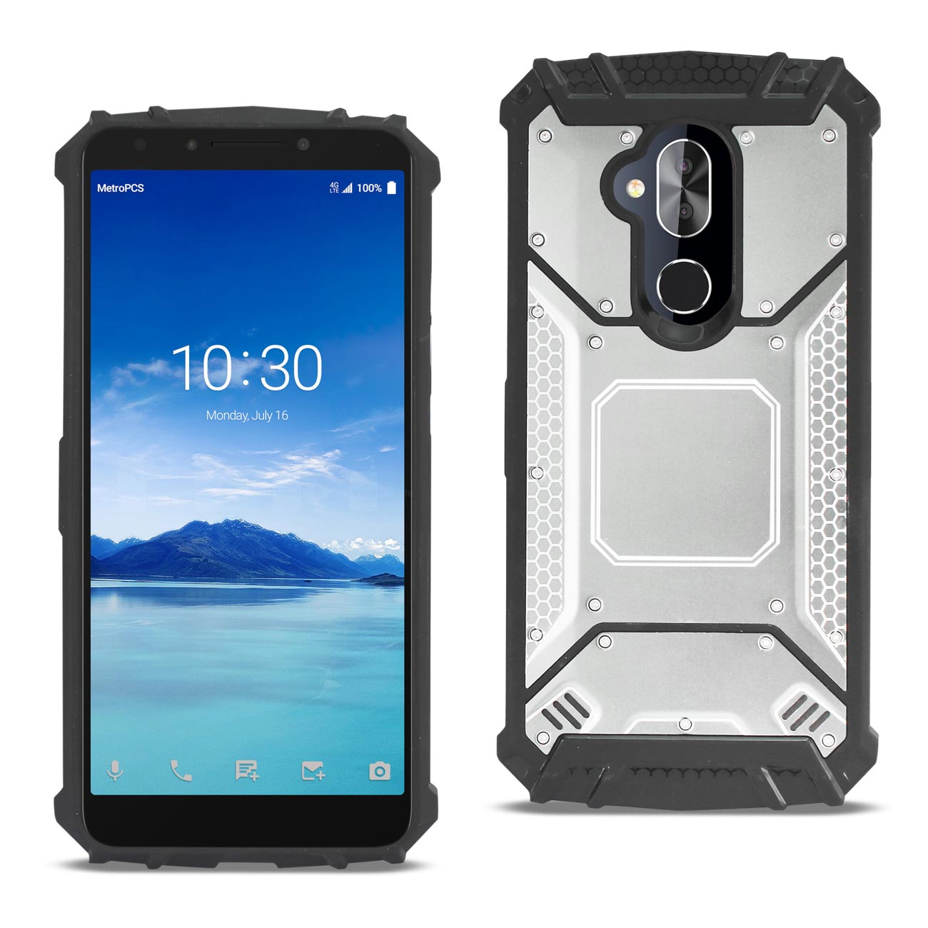 Cover Case Front Metallic Alcatel 7 Folio Silver Color
