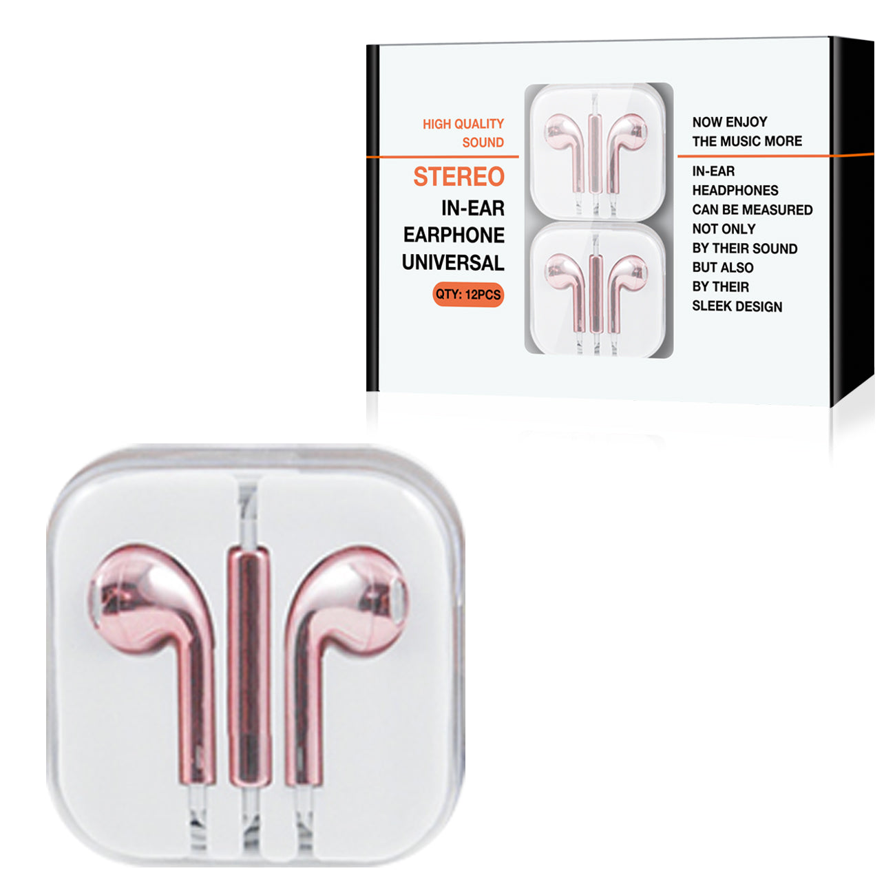 Earbuds Circular With Mic and Volume Control 3.5mm (12pcs) Rose Gold Color