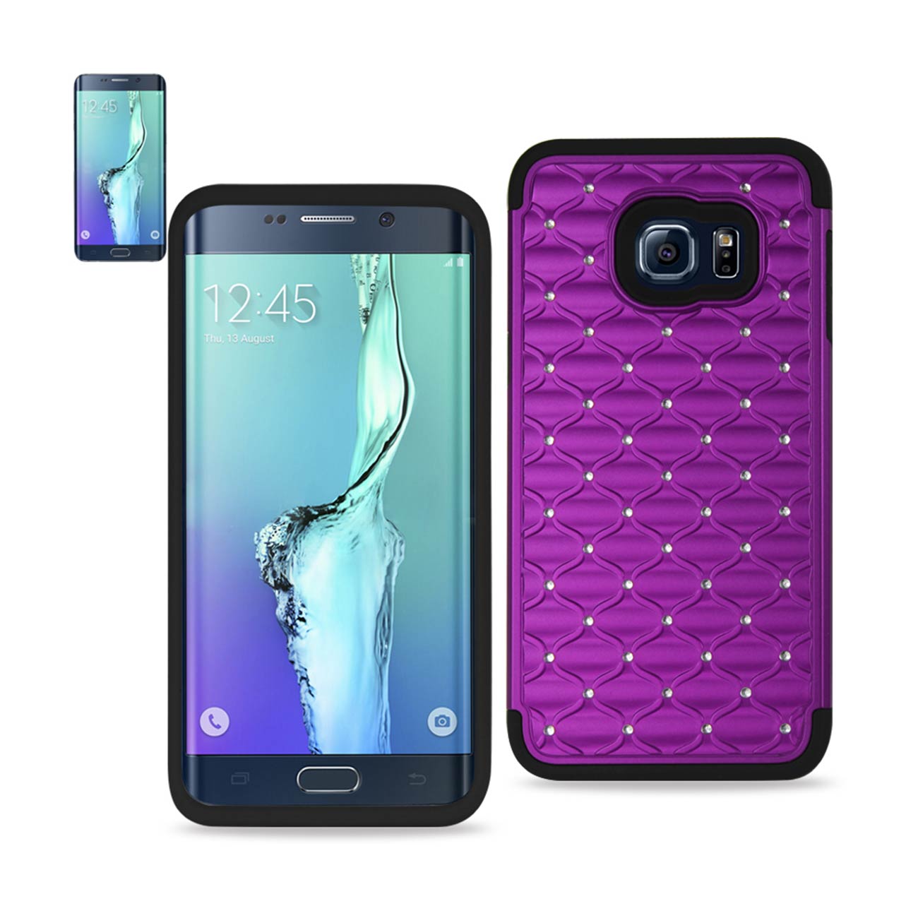 Samsung Galaxy S6 Edge Plus Hybrid Heavy Duty Jewelry Diamond Case In Black Purple