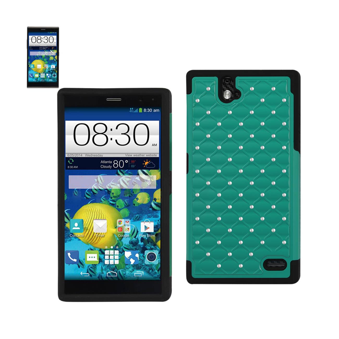 ZTE Grand X Max Hybrid Heavy Duty Jewelry Diamond Case In Black Green