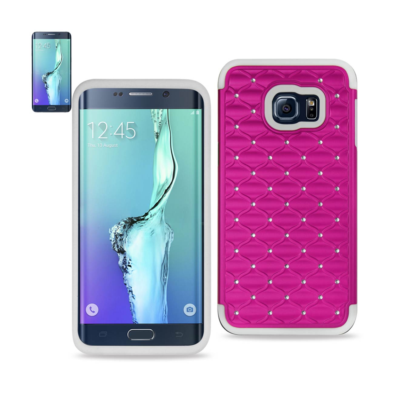 Samsung Galaxy S6 Edge Plus Hybrid Heavy Duty Jewelry Diamond Case In White Hot Pink