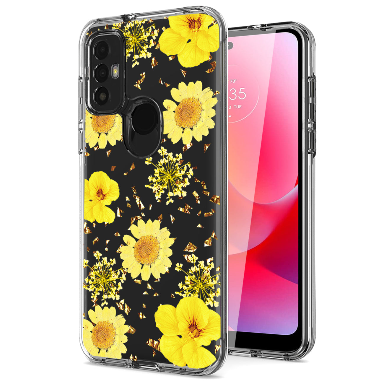 Pressed dried flower Design Phone case For Moto-G Pure 2021/G Power 2022 In Yellow