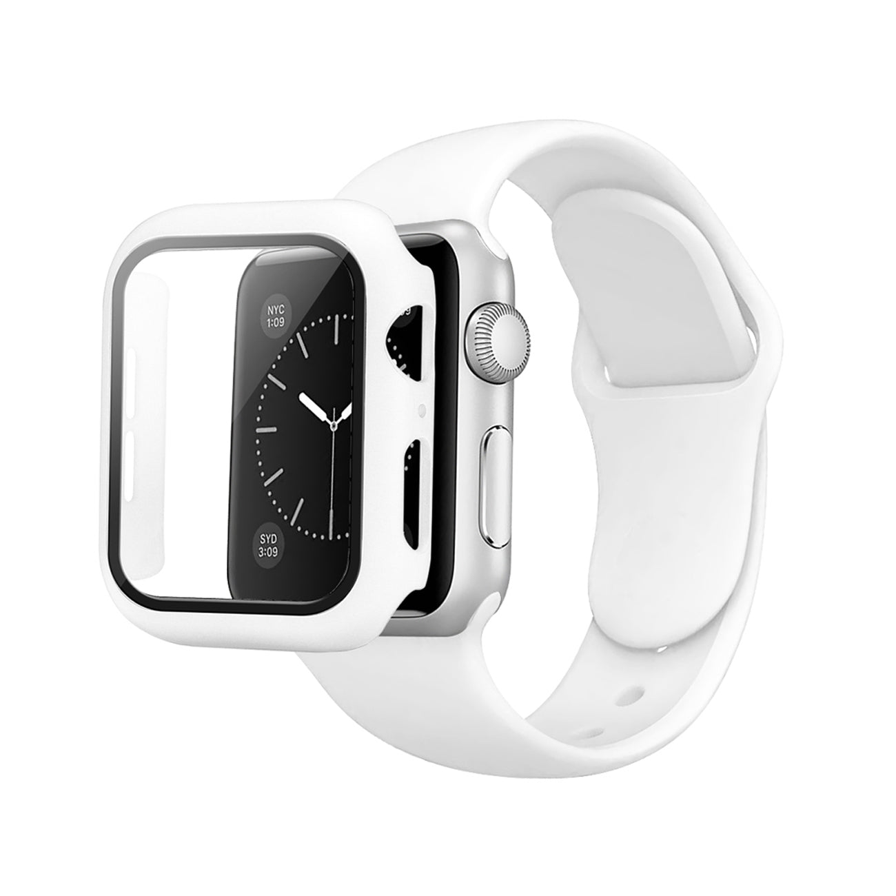 Watch Case PC With Glass Screen Protector, Silicone Watch Band Apple Watch 41mm White Color