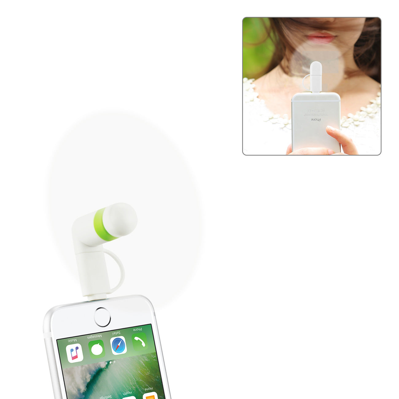 Mini Fan 2-In-1 For iPhone/ Ipad And Android In White