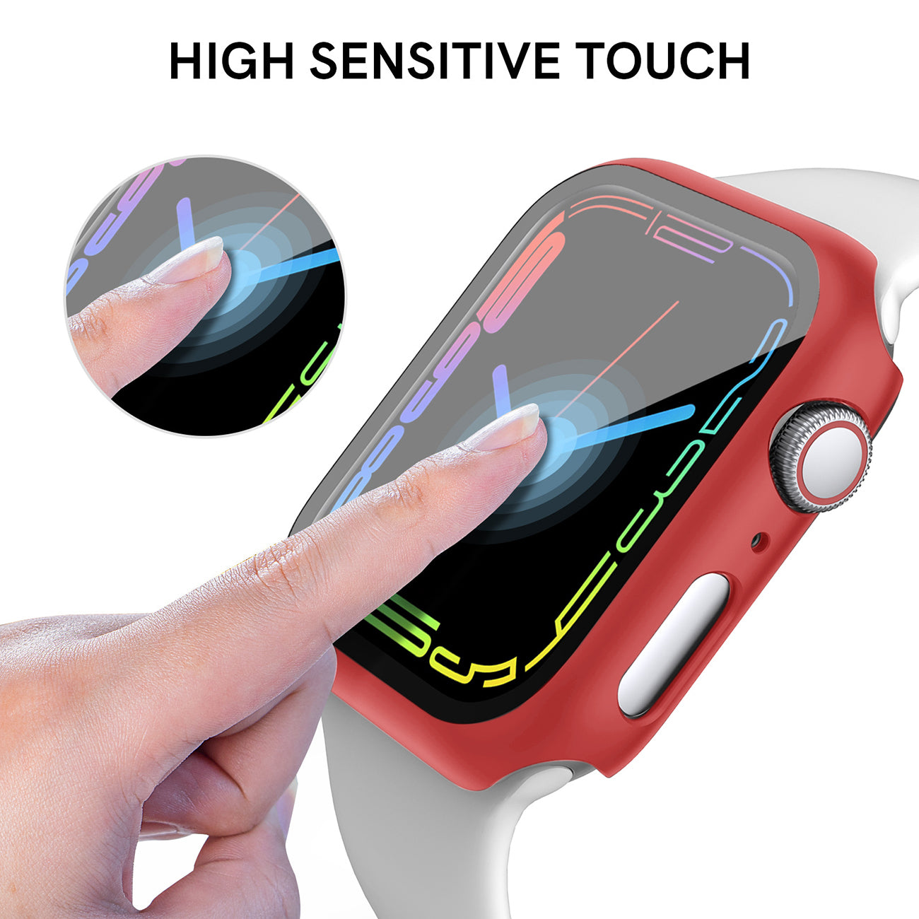 Case PC With Tempered Glass Screen Protector Full Cover Apple Watch 45 mm Red Color