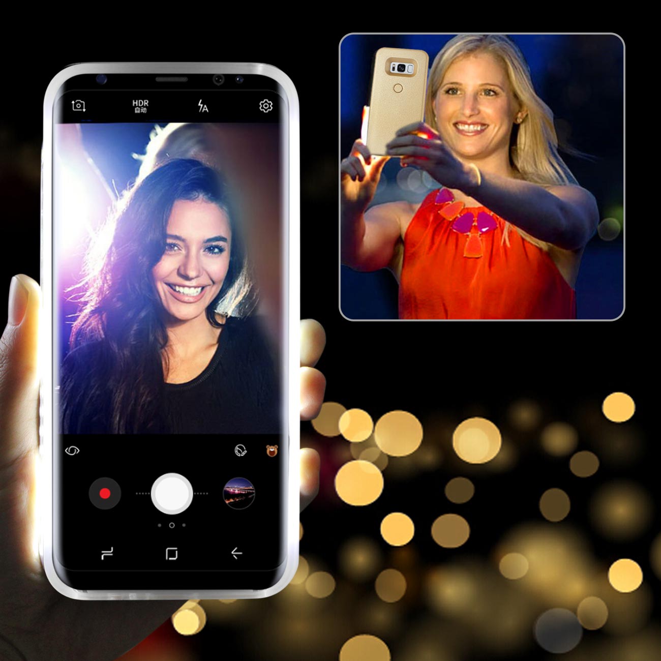 SAMSUNG GALAXY S8 EDGE/S8 Plus LED SELFIE LIGHT UP ILLUMINATED CASE IN GOLD