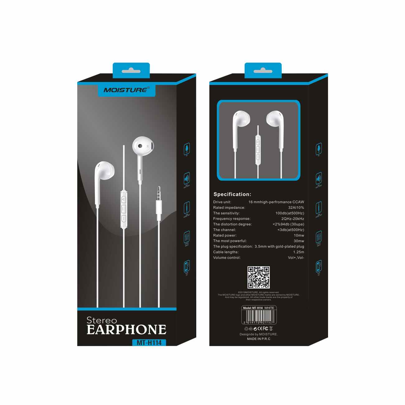 Earphones MT-H114 Moisture Stereo White Color