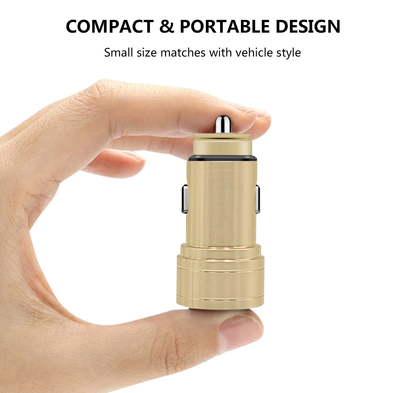 Car Charger/ Adapter USB Dual Port Gold Color (12Pcs)