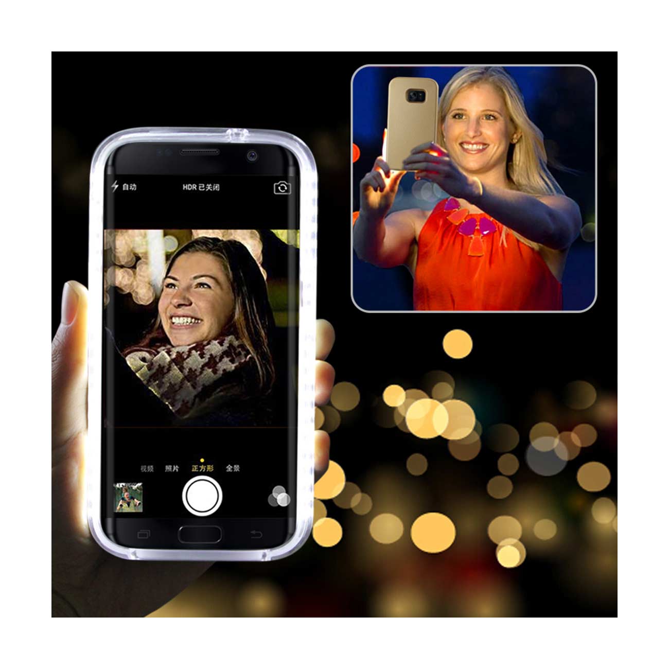 SAMSUNG GALAXY S7 EDGE LED SELFIE LIGHT UP ILLUMINATED CASE IN GOLD