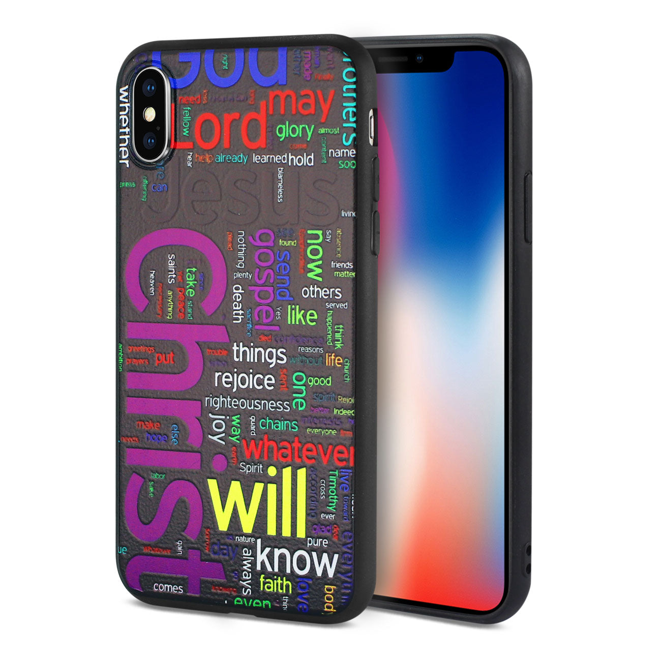 iPhone X/iPhone XS DESIGN TPU CASE WITH VIBRANT WORD CLOUD JESUS LETTERS