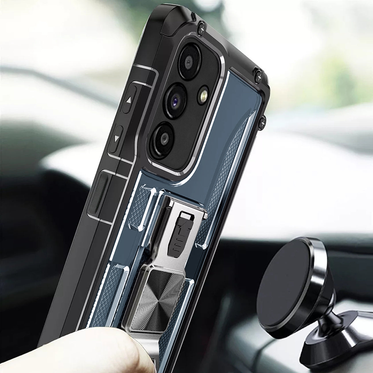 Kickstand Ring Holder/Bottle Opener with Magnetic Car Mount for Samsung Galaxy A13 5G In Blue