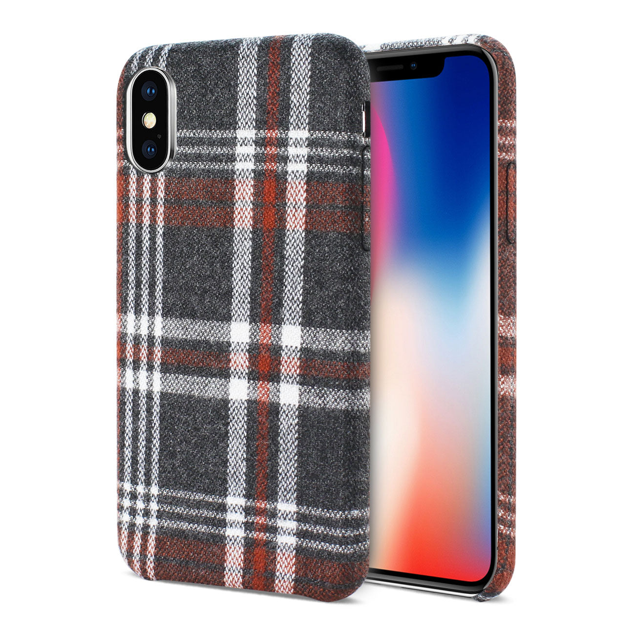 iPhone X/iPhone XS Checked Fabric Case In Brown