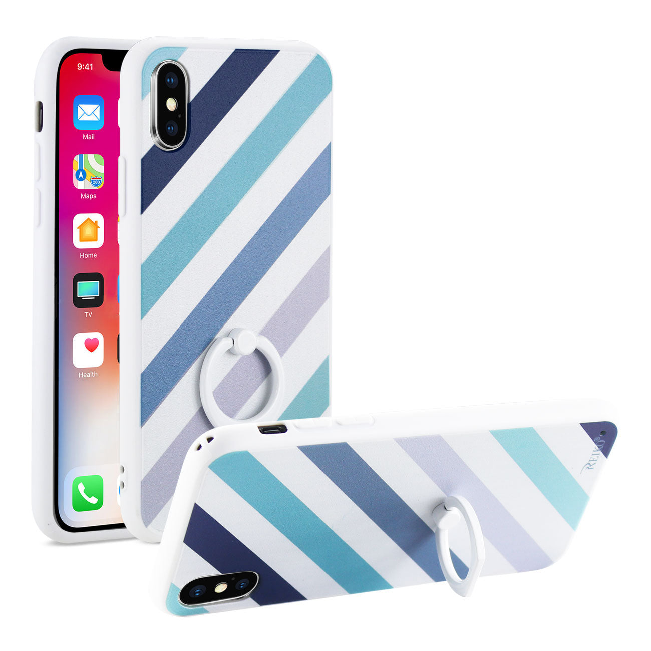 iPhone X/iPhone XS STRIPE PATTERN TPU CASE WITH ROTATING RING STAND HOLDER
