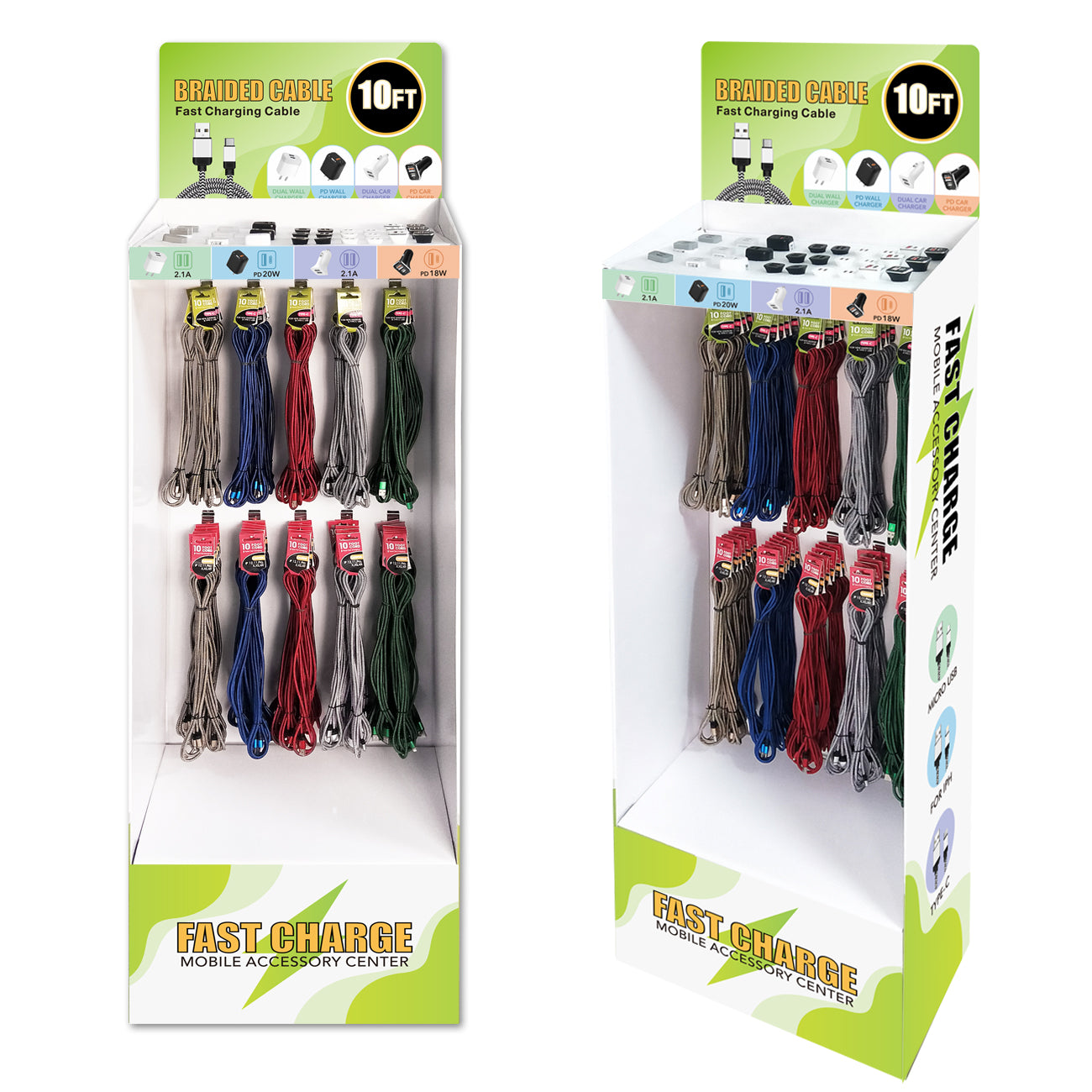 Display Set Plastic (Data Cable 10Ft/ Car & Travel Charger/ PD Adapter) Total 108pcs