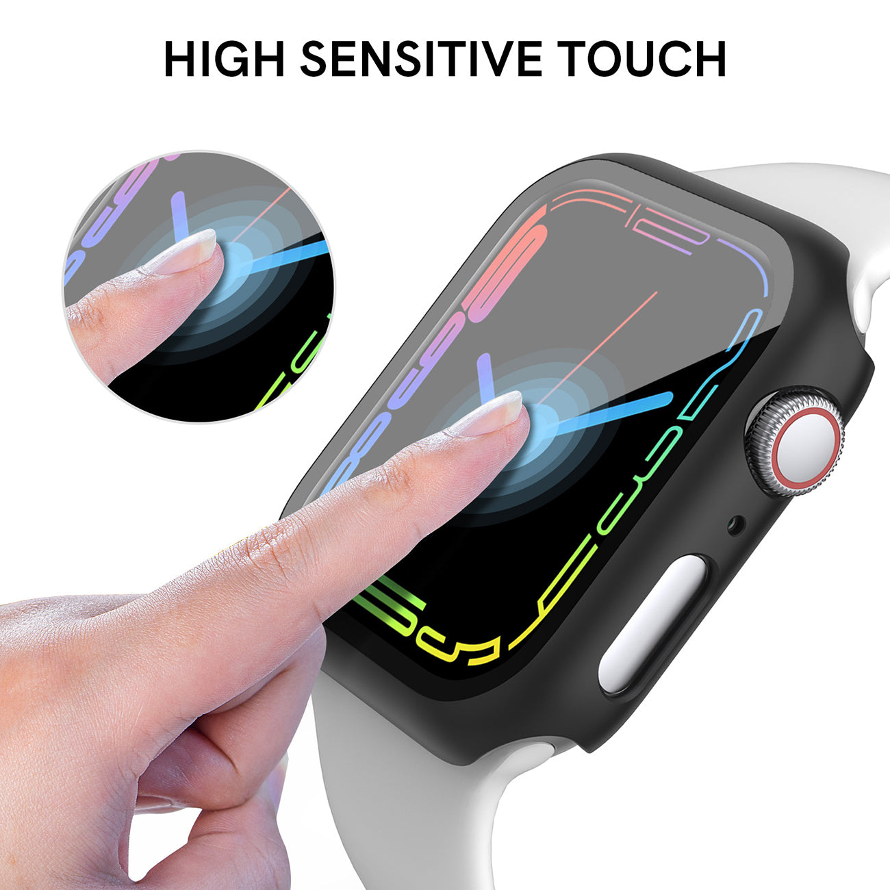 Case PC With Tempered Glass Screen Protector Full Cover Apple Watch 41 mm Black Color