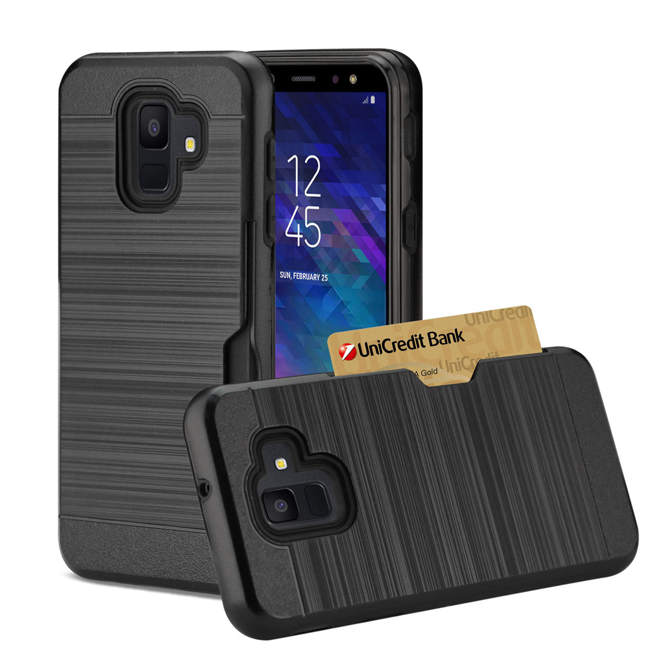 Reiko Samsung Galaxy A6 Slim Armor Hybrid Case With Card Holder In Black