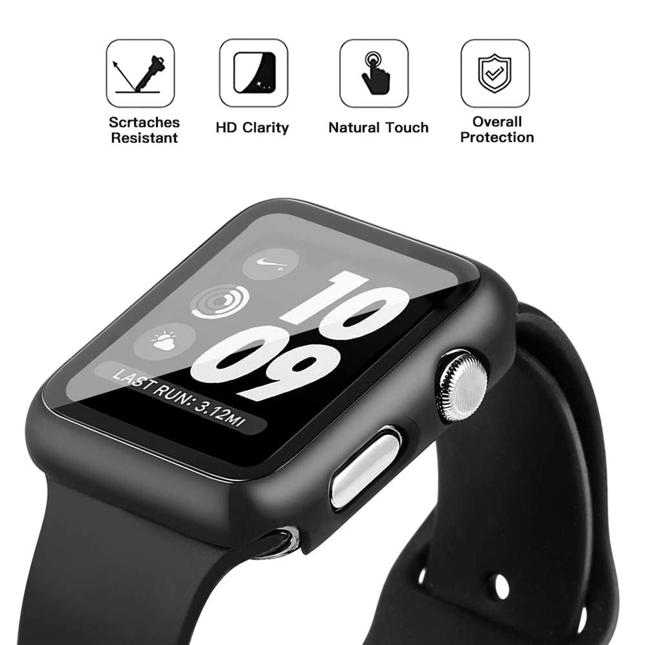 Watch Case PC With Tempered Glass Screen Protector Full Cover Apple Watch 38mm Black Color