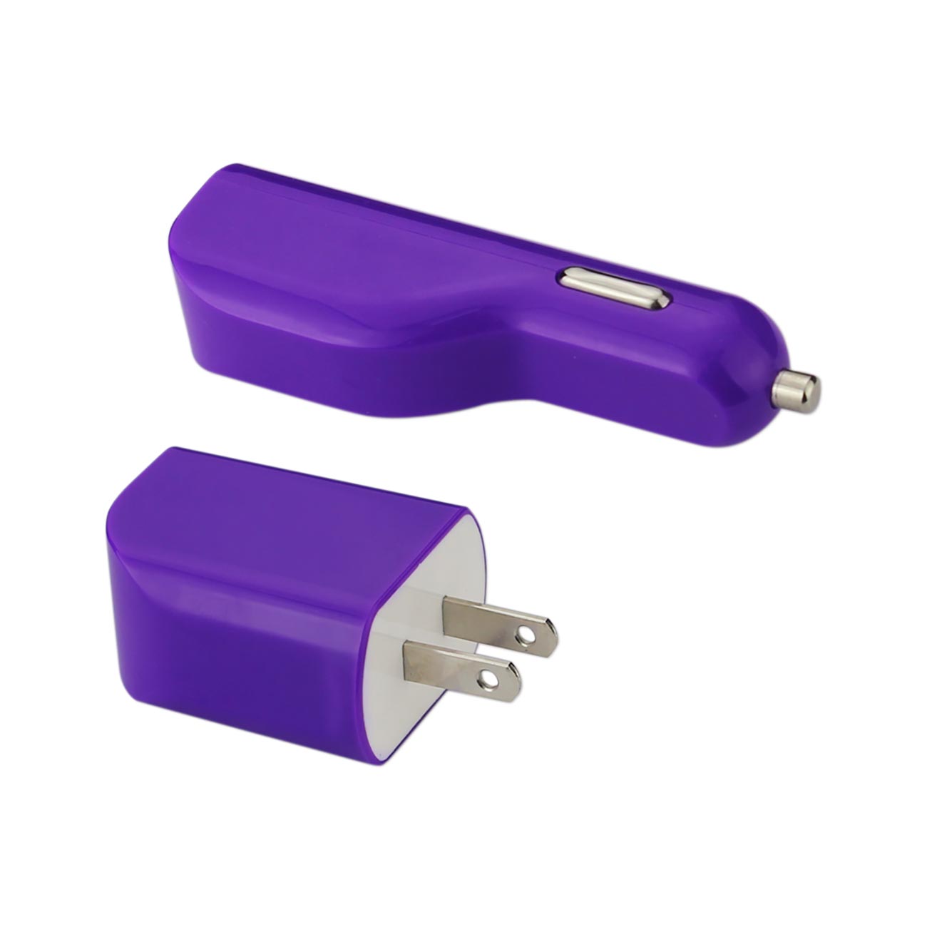 Car Charger Wall Adapter Micro With Cable USB 3-In-1 1A Purple Color