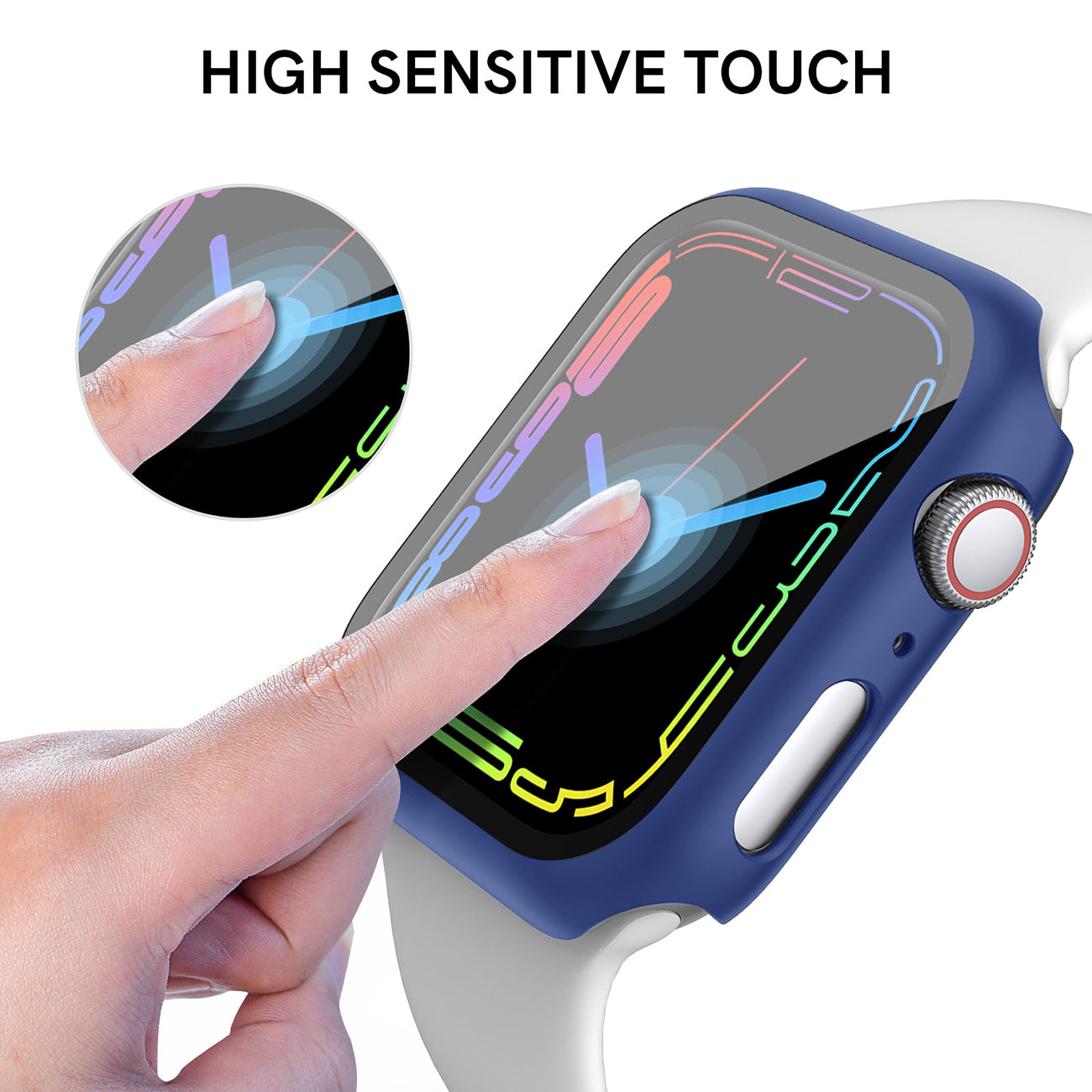 Case PC With Tempered Glass Screen Protector Full Cover Apple Watch 45 mm Navy Color