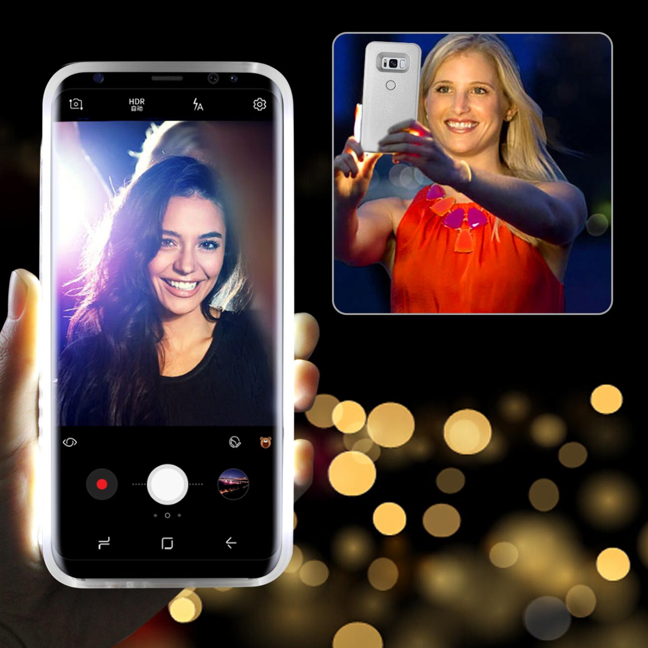 SAMSUNG GALAXY S8 EDGE/S8 Plus LED SELFIE LIGHT UP ILLUMINATED CASE IN SILVER