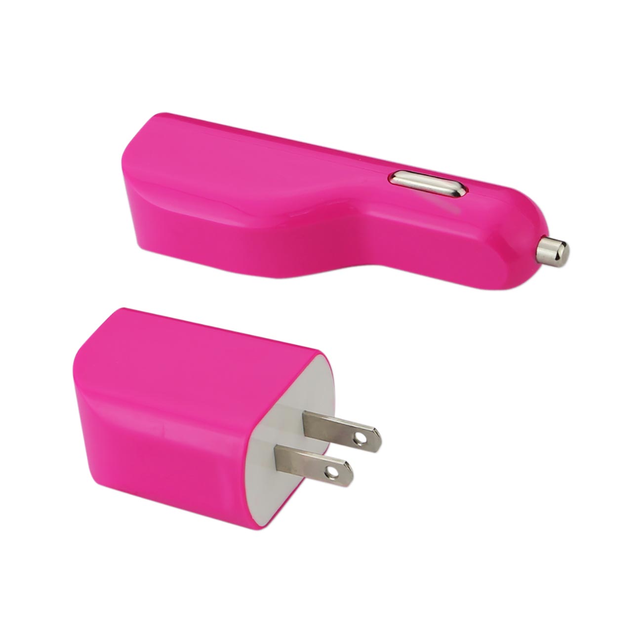 Car Charger Wall Adapter Micro With Cable USB 3-In-1 1A Hot Pink Color