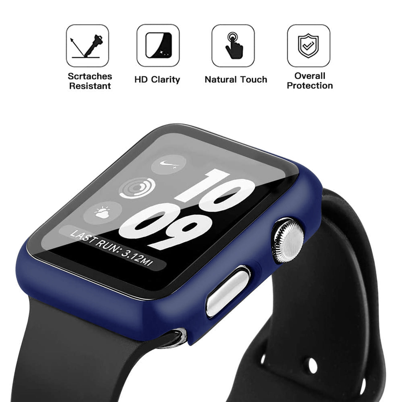 Watch Case PC With Tempered Glass Screen Protector Full Cover Apple Watch 38mm Navy Color