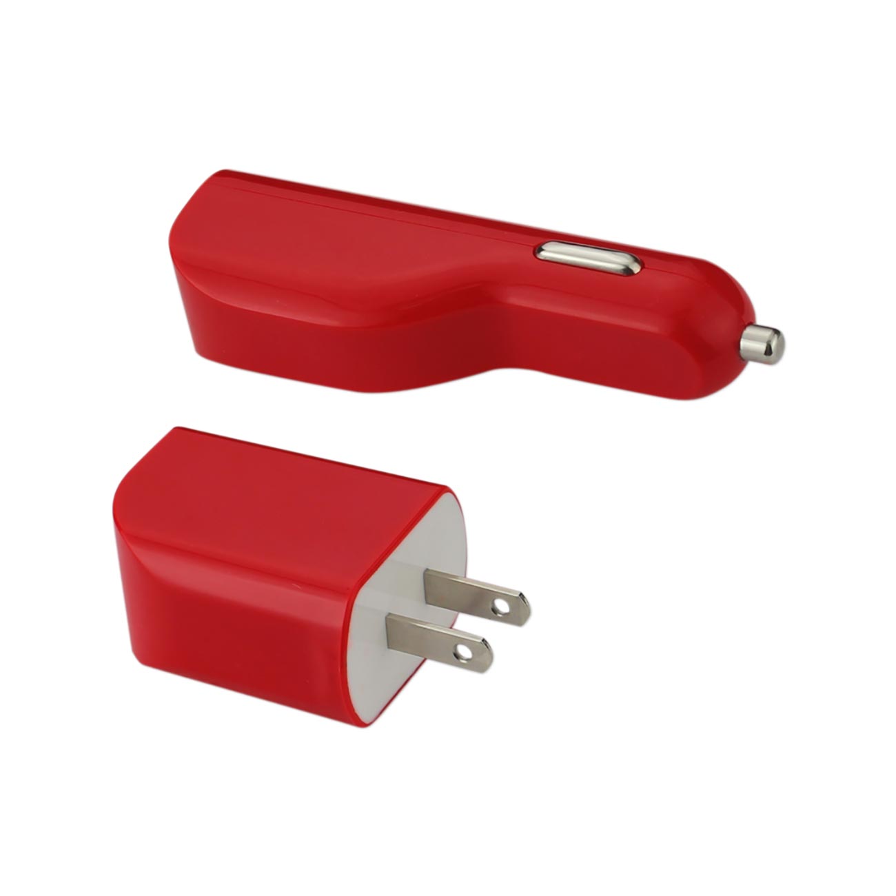 Car Charger Wall Adapter Micro With Cable USB 1A 3-In-1 Red Color
