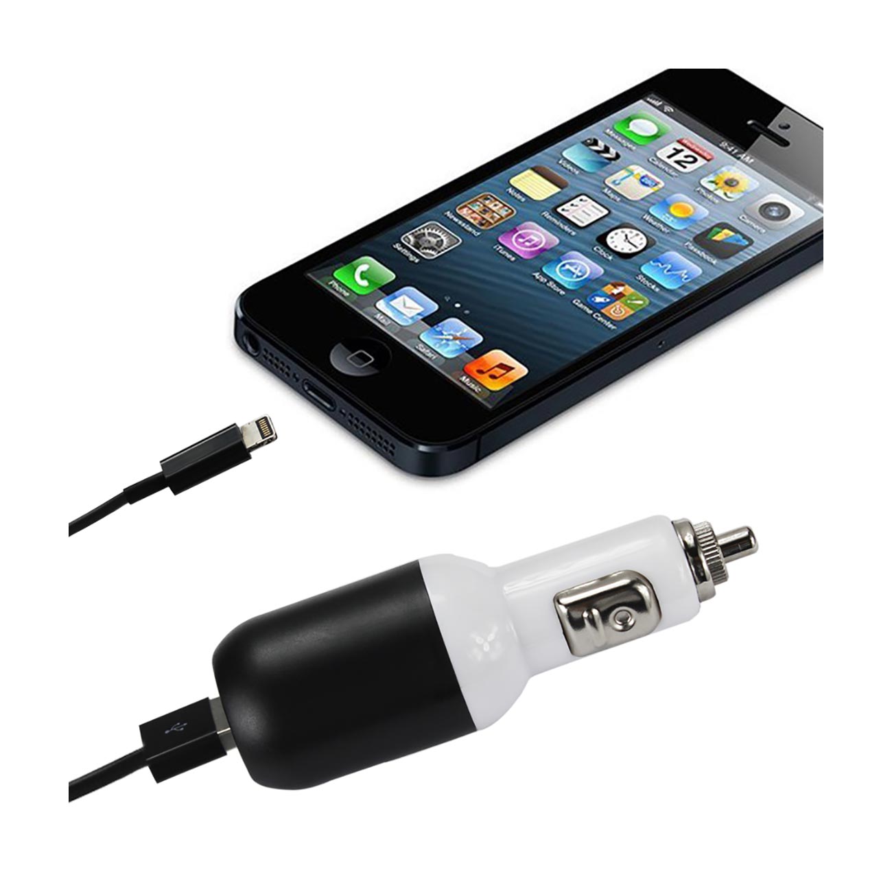 Car Charger USB With Cable iPhone 5/ SE 2 A Black Color