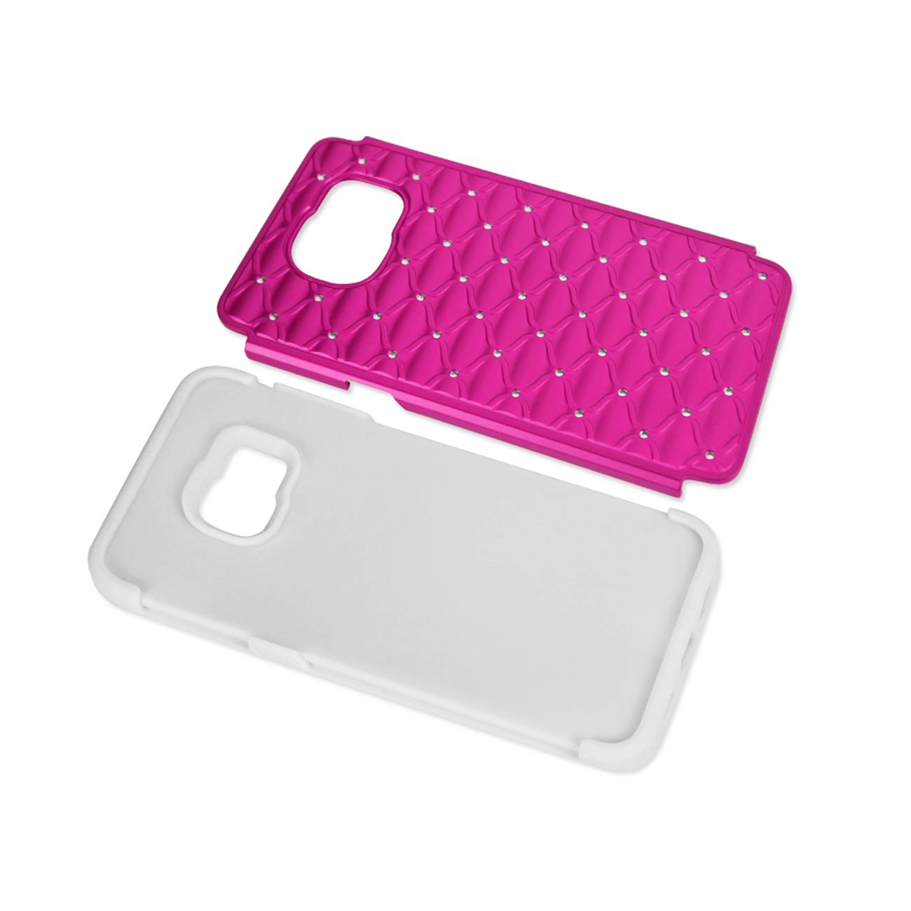 Samsung Galaxy S6 Edge Plus Hybrid Heavy Duty Jewelry Diamond Case In White Hot Pink