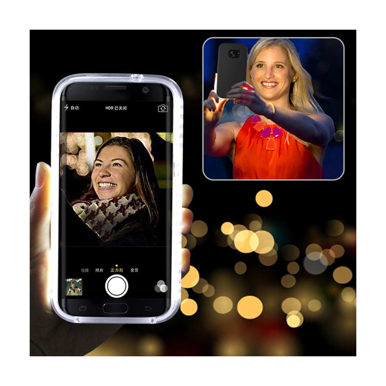 SAMSUNG GALAXY S7 EDGE LED SELFIE LIGHT UP ILLUMINATED CASE IN BLACK