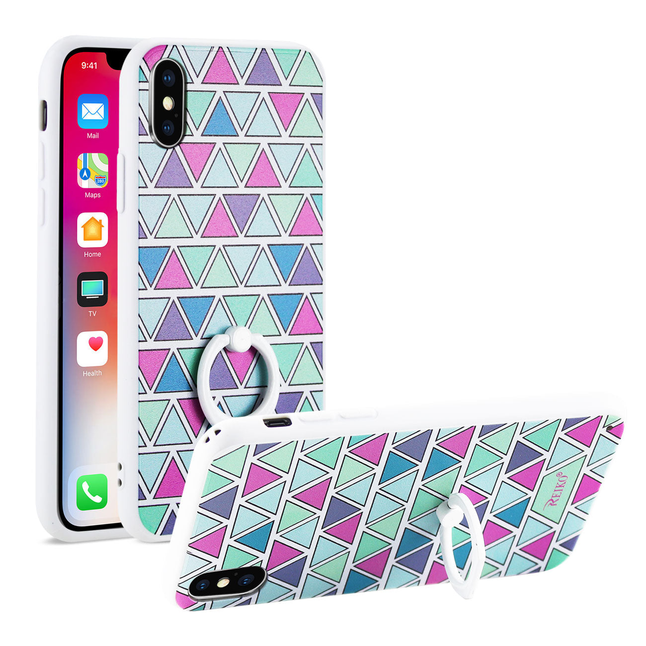 iPhone X/iPhone XS TRIANGLE PATTERN TPU CASE WITH ROTATING RING STAND HOLDER